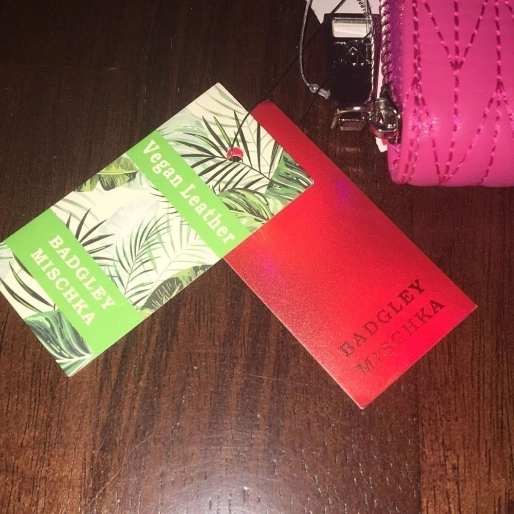 Badgley Mischka Wallet Hot Pink braid stitching Vegan NWT